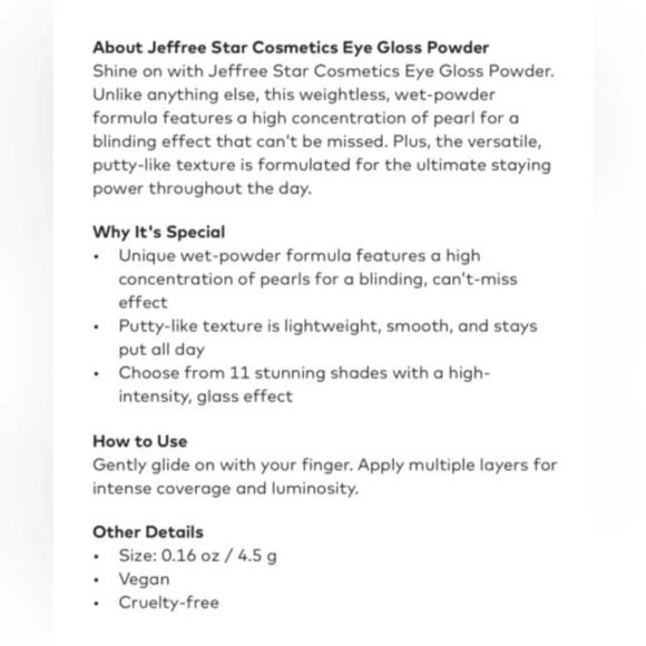 Jeffree Star, Eye Gloss Powder, Peach Goddess, NIB. - Picture 2 of 5